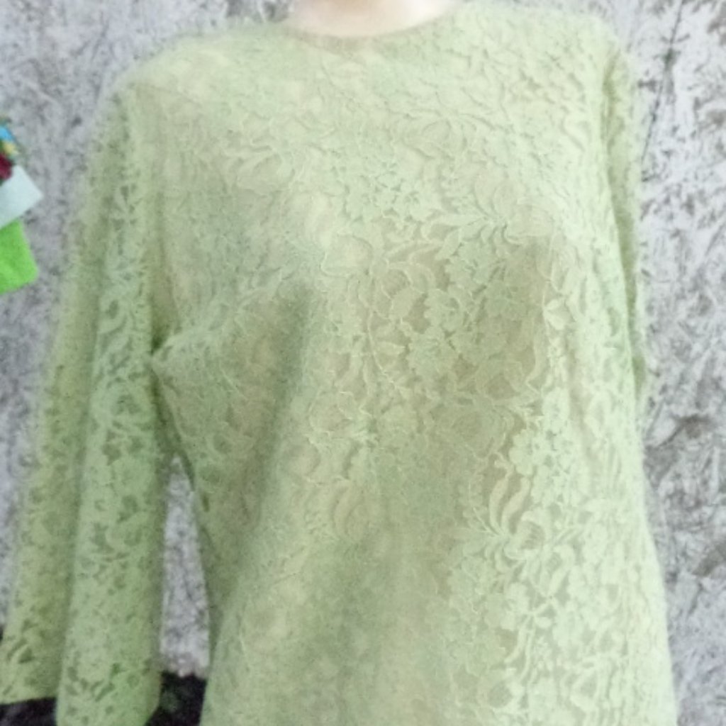 Nos Vintage Celery Green Lace 70s Dress Sz 20